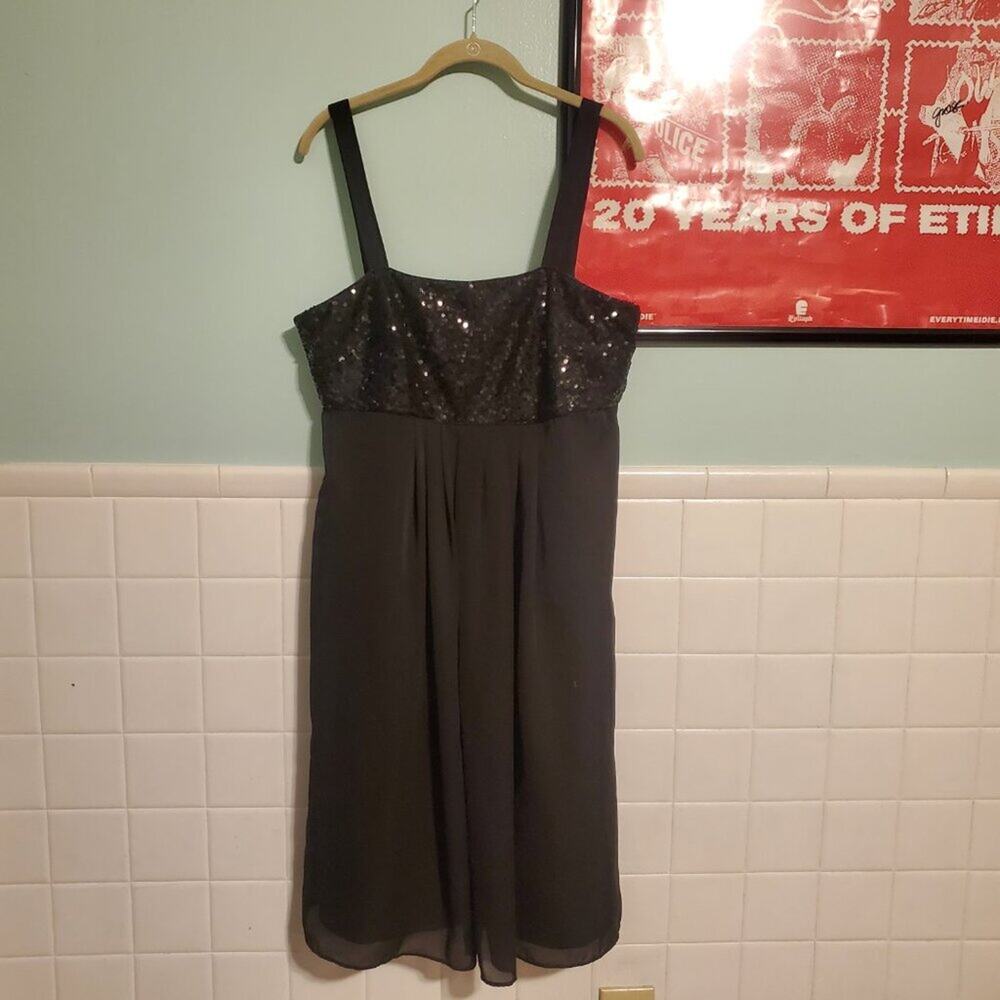 Vintage 90s Y2K Black Sequin Sleeveless A Line Knee Lenngth Dress Goth Glam - Picture 3 of 10